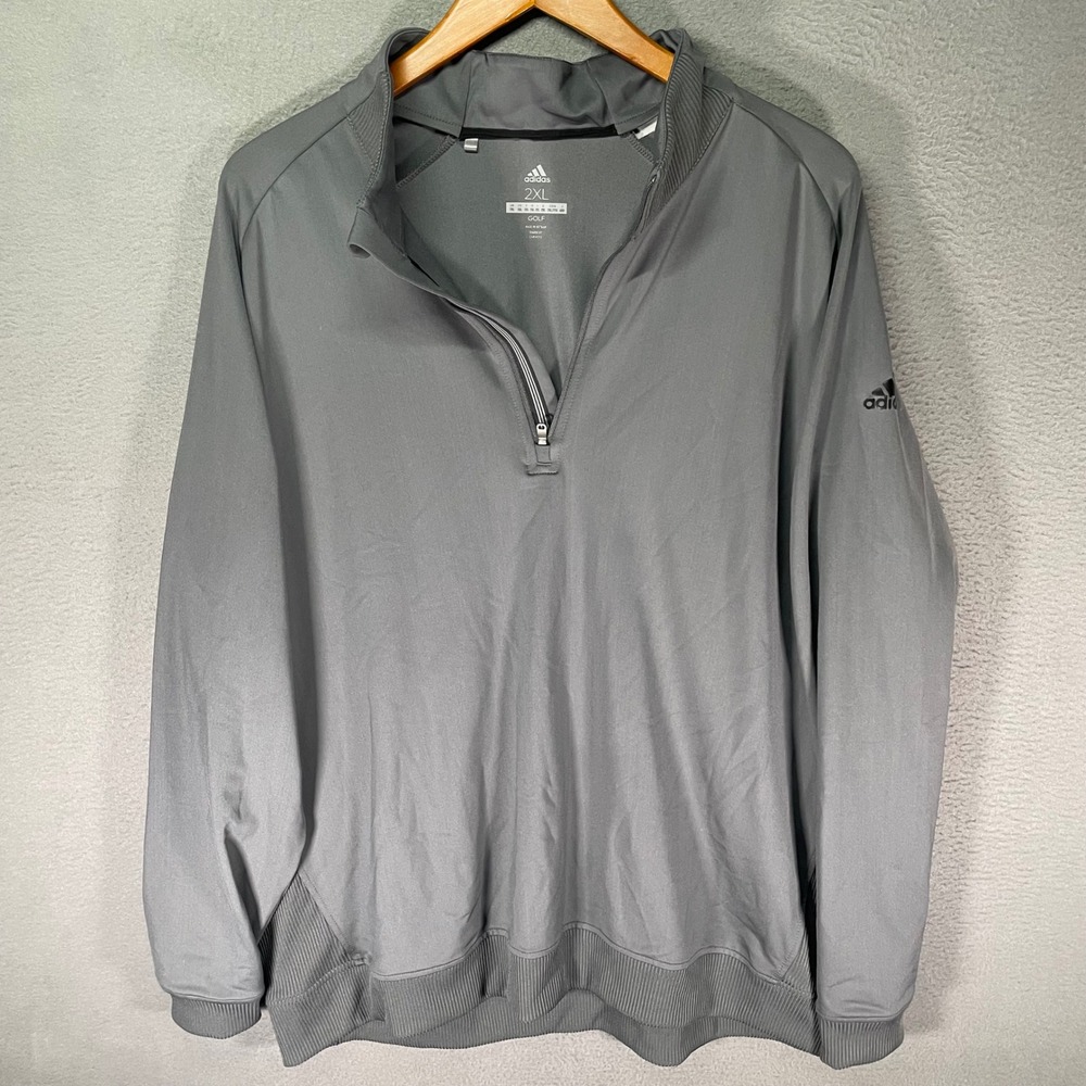 Adidas Mens Quarter Zip Pullover‎ 2XL Gray Golf Athletic Ribbed Trim